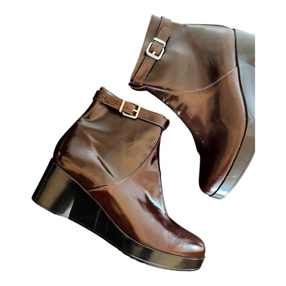 Robert Clergerie Cognac Wedge Ankle Boot Zipper Size 6.5 Buckle - Picture 12 of 15